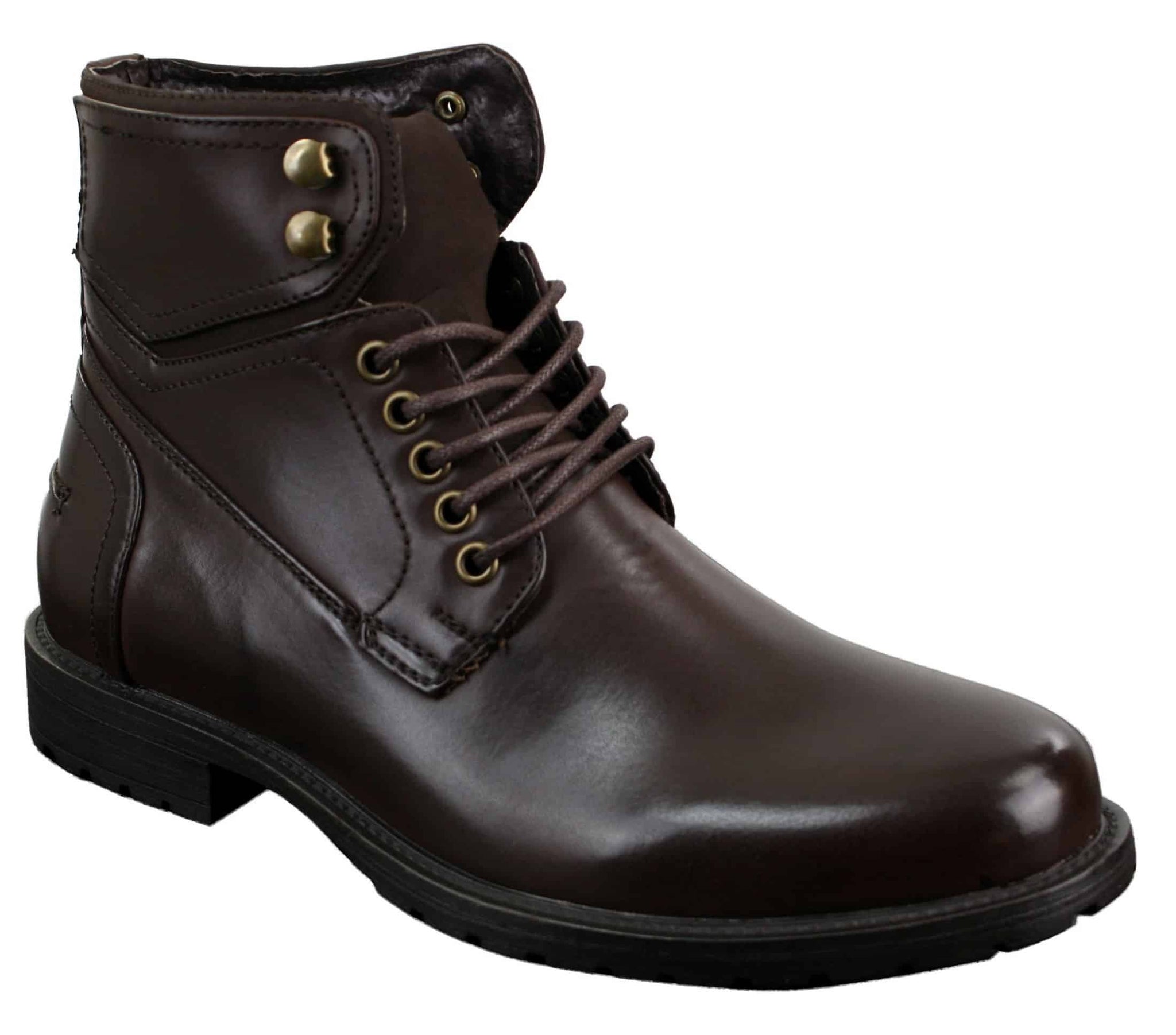 Botas militares casuales de tobillo para hombre con cordones, color negro y marrón.
