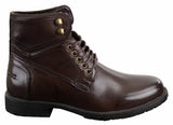 Botas militares casuales de tobillo para hombre con cordones, color negro y marrón.