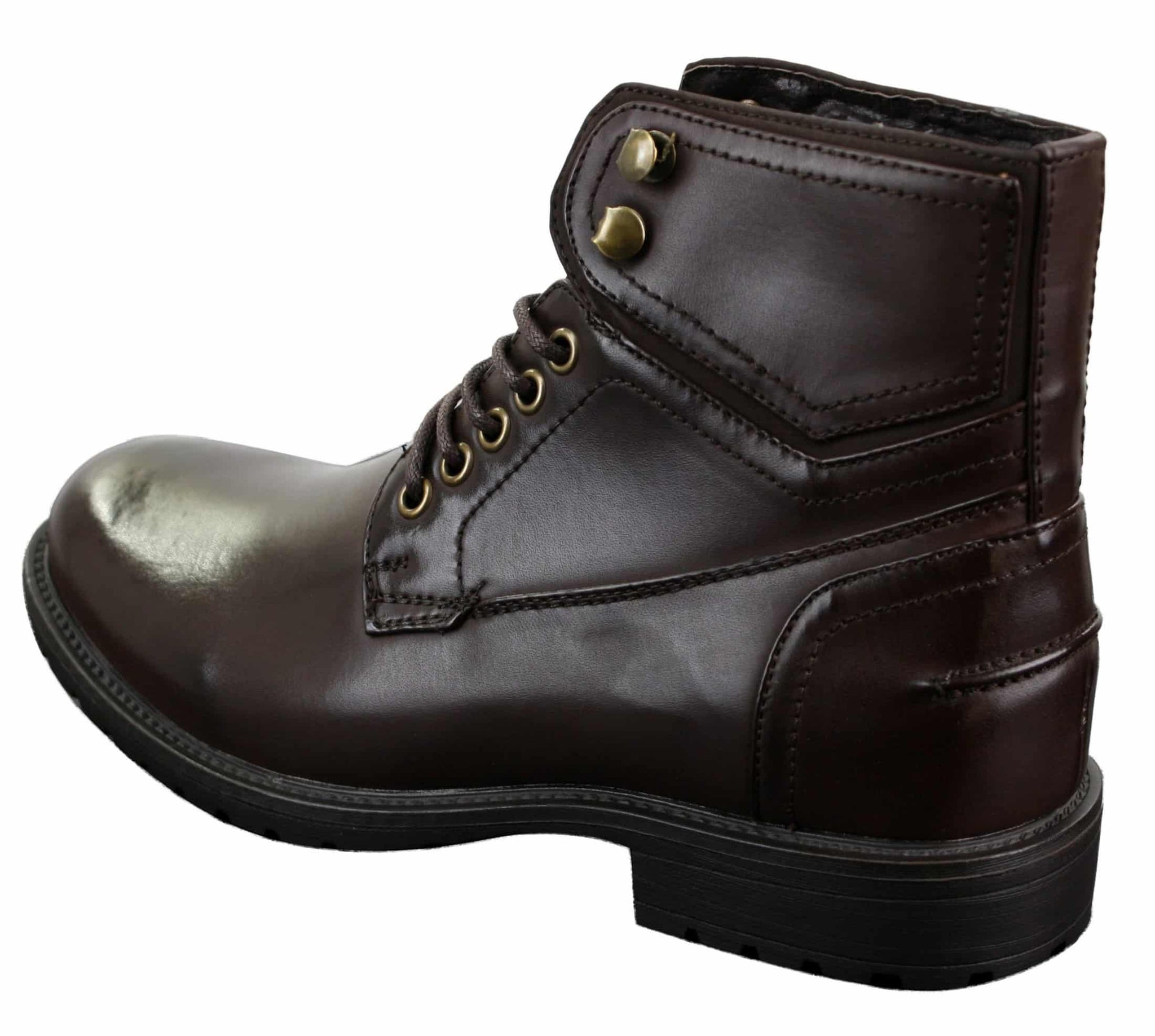 Botas militares casuales de tobillo para hombre con cordones, color negro y marrón.