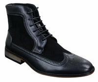 Botines Chelsea Brouge para hombre, de piel y ante, estilo italiano, elegantes e informales, con cordones, de estilo retro.
