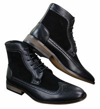 Botines Chelsea Brouge para hombre, de piel y ante, estilo italiano, elegantes e informales, con cordones, de estilo retro.