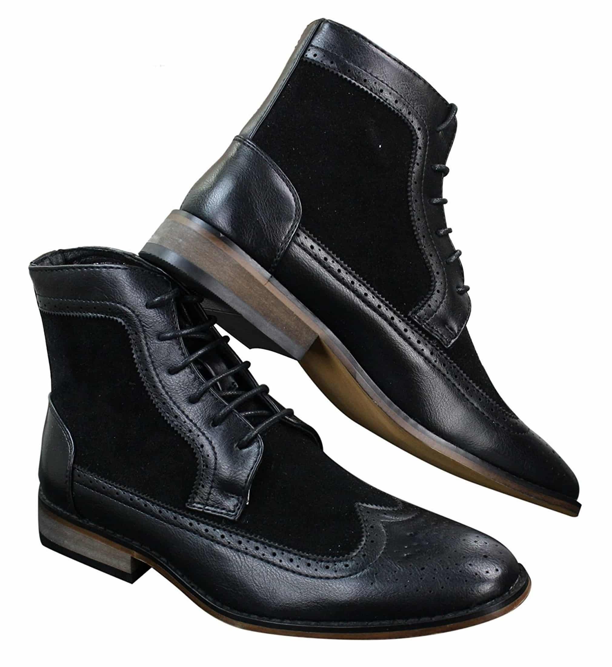 Botines Chelsea Brouge para hombre, de piel y ante, estilo italiano, elegantes e informales, con cordones, de estilo retro.