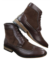 Botines Chelsea Brouge para hombre, de piel y ante, estilo italiano, elegantes e informales, con cordones, de estilo retro.