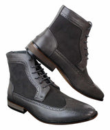 Botines Chelsea Brouge para hombre, de piel y ante, estilo italiano, elegantes e informales, con cordones, de estilo retro.