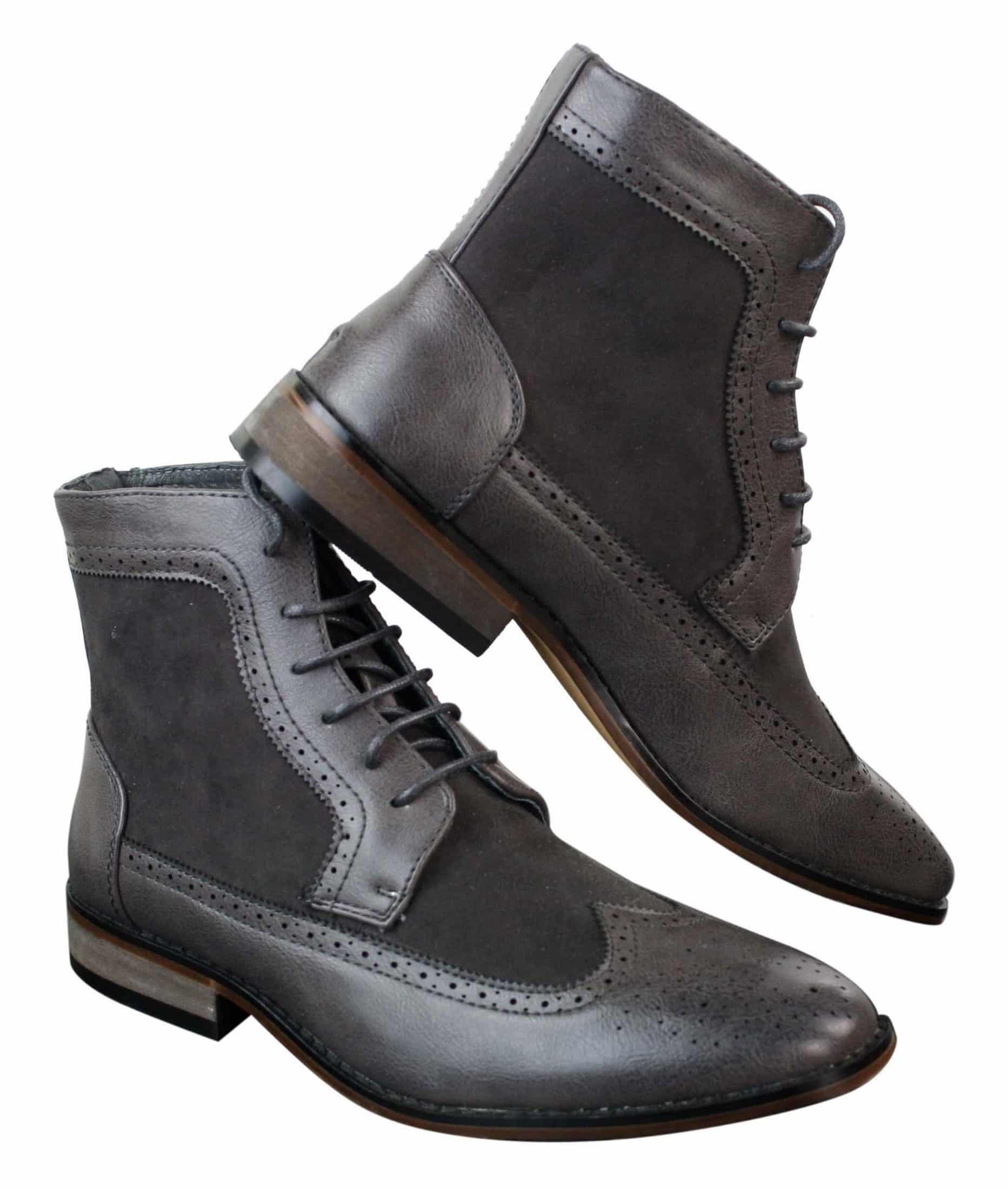 Botines Chelsea Brouge para hombre, de piel y ante, estilo italiano, elegantes e informales, con cordones, de estilo retro.