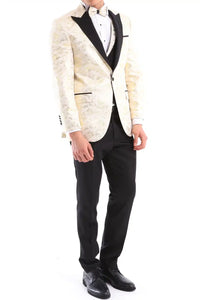 Traje de hombre de 3 piezas color crema, negro y marfil con pajarita. Esmoquin para ceremonia, boda, novio o graduación.