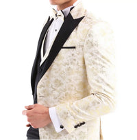 Traje de hombre de 3 piezas color crema, negro y marfil con pajarita. Esmoquin para ceremonia, boda, novio o graduación.
