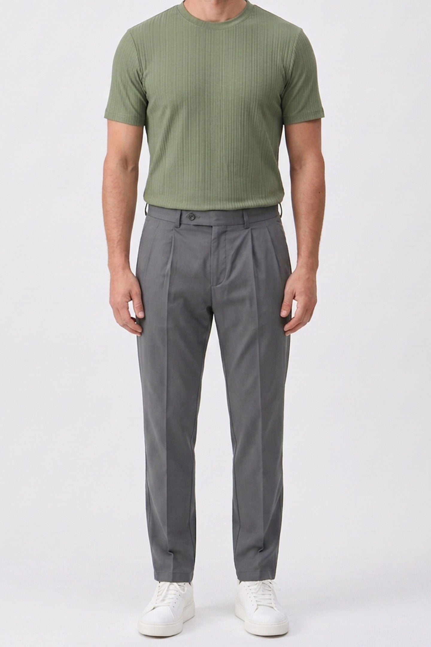 Camiseta clásica verde acanalada para hombre