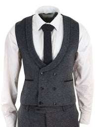 Traje de tres piezas de tweed gris