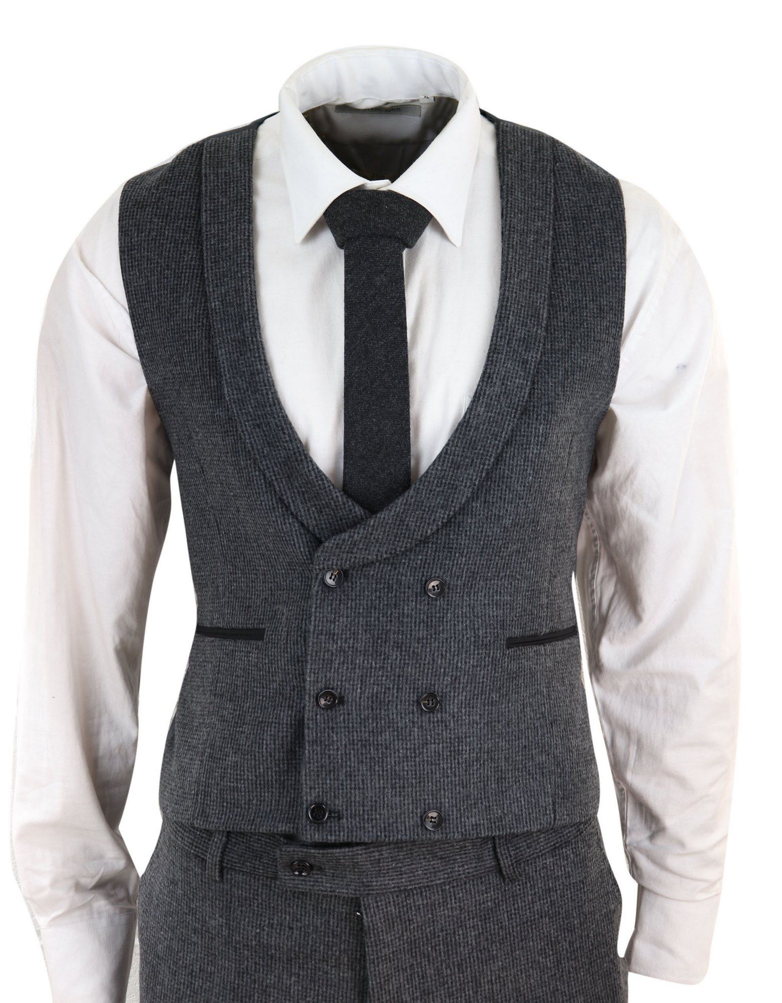 Traje de tres piezas de tweed gris