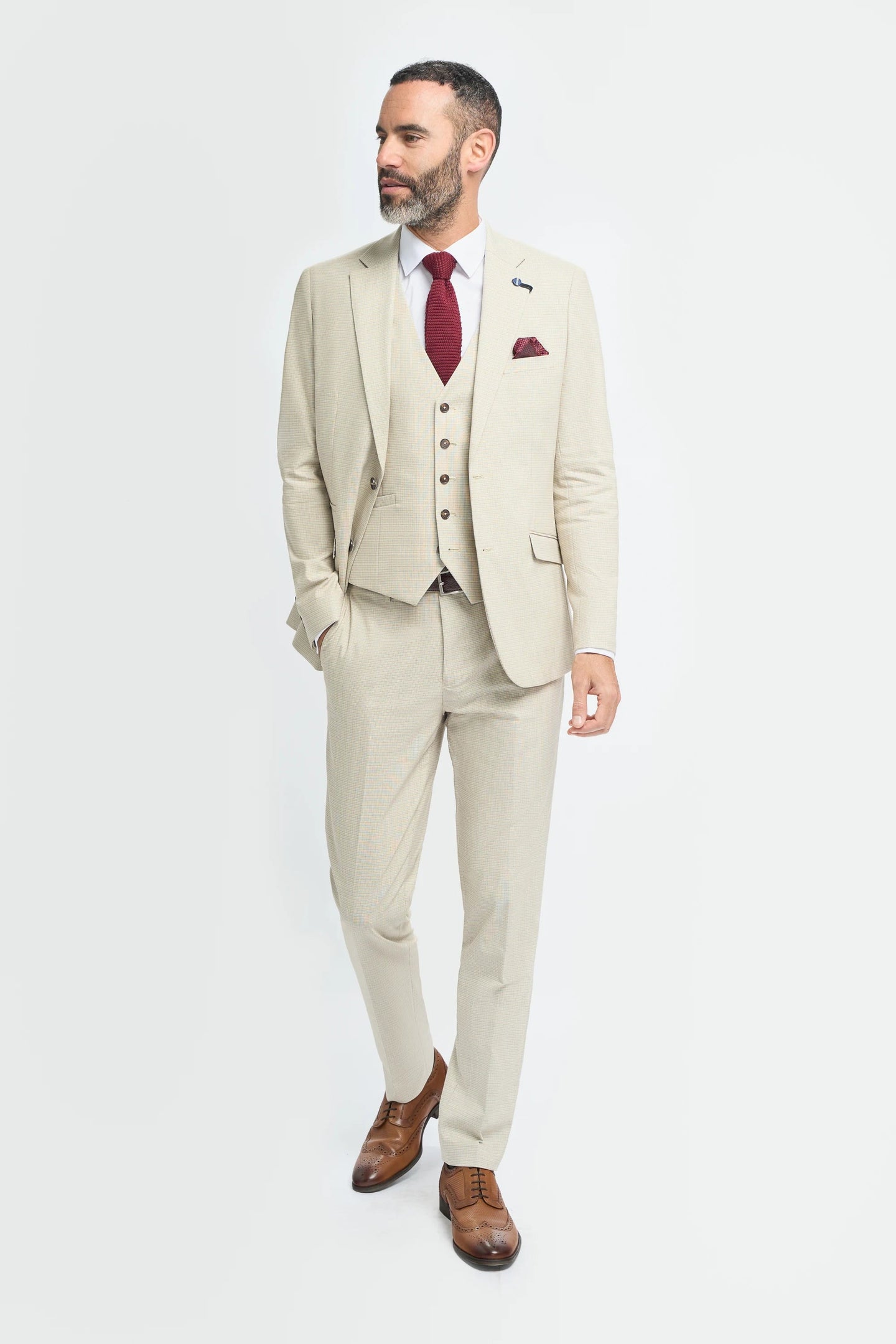 Hampton - Traje de tres piezas beige para hombre