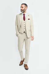 Hampton - Traje de tres piezas beige para hombre