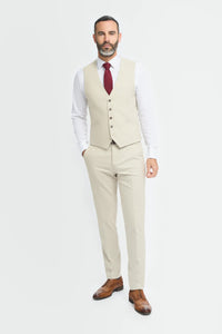 Hampton - Traje de tres piezas beige para hombre