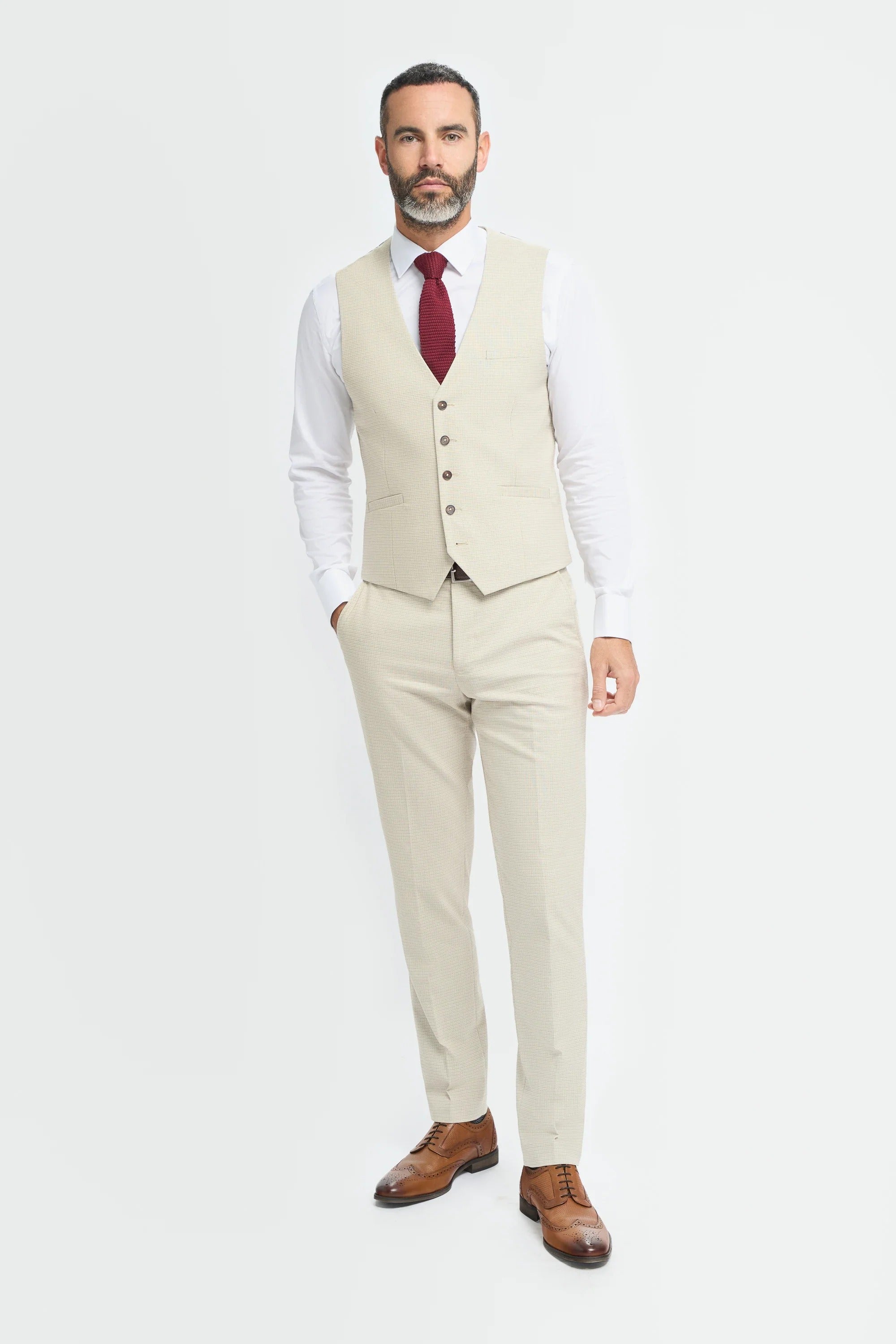 Hampton - Traje de tres piezas beige para hombre