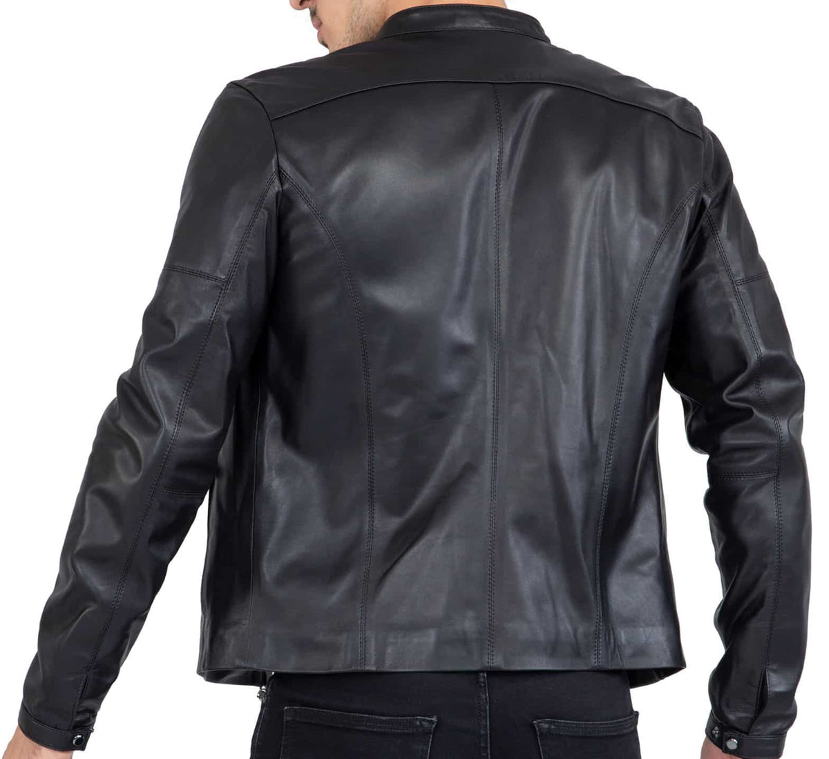Happy Gentleman B101 - Chaqueta de motociclista de cuero genuino negro para hombre - Corte ajustado