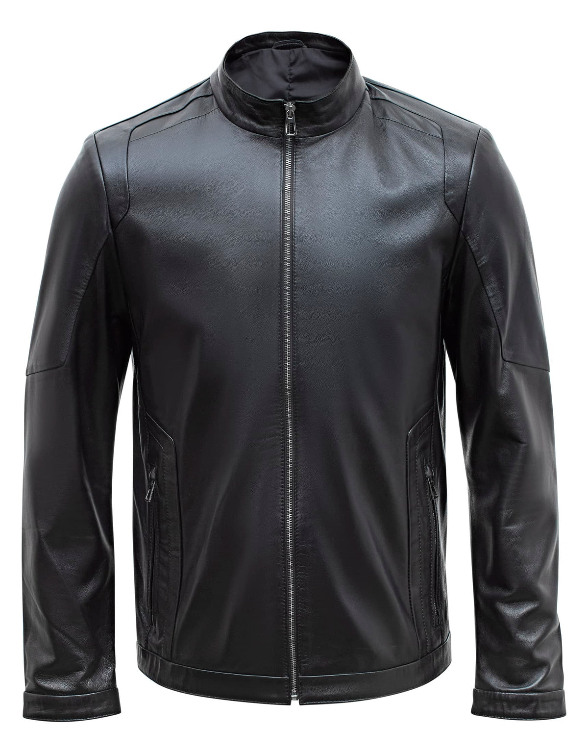 Happy Gentleman B102 - Chaqueta de motociclista negra para hombre, de cuero auténtico y corte entallado.