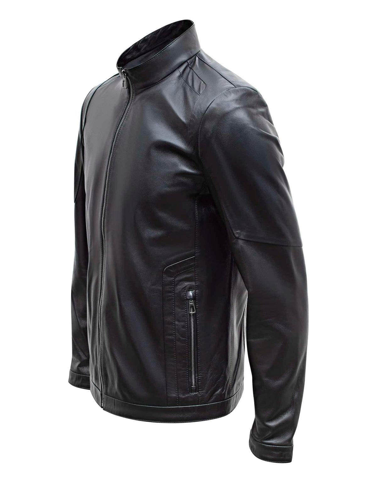 Happy Gentleman B102 - Chaqueta de motociclista negra para hombre, de cuero auténtico y corte entallado.