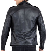 Happy Gentleman B104 - Chaqueta negra ajustada de piel auténtica con cremallera cruzada, estilo Brando, para hombre.