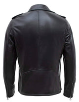 Happy Gentleman B104 - Chaqueta negra ajustada de piel auténtica con cremallera cruzada, estilo Brando, para hombre.