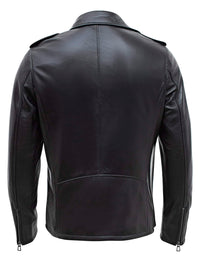 Happy Gentleman B104 - Chaqueta negra ajustada de piel auténtica con cremallera cruzada, estilo Brando, para hombre.