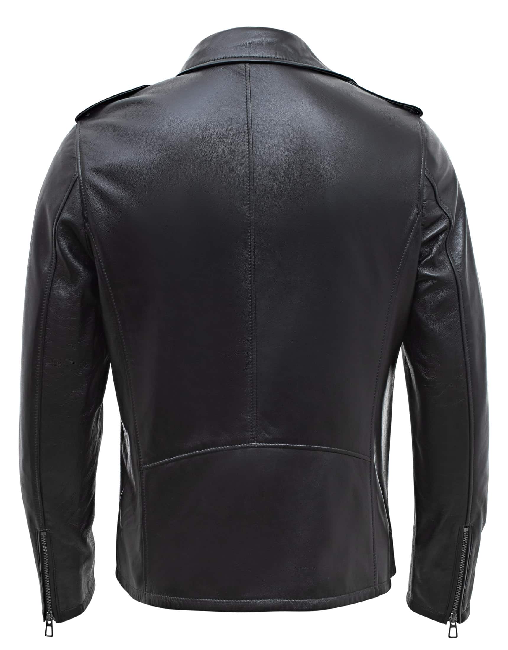 Happy Gentleman B104 - Chaqueta negra ajustada de piel auténtica con cremallera cruzada, estilo Brando, para hombre.