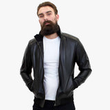 Happy Gentleman B109 - Chaqueta bomber de piel de cordero para hombre - Corte entallado