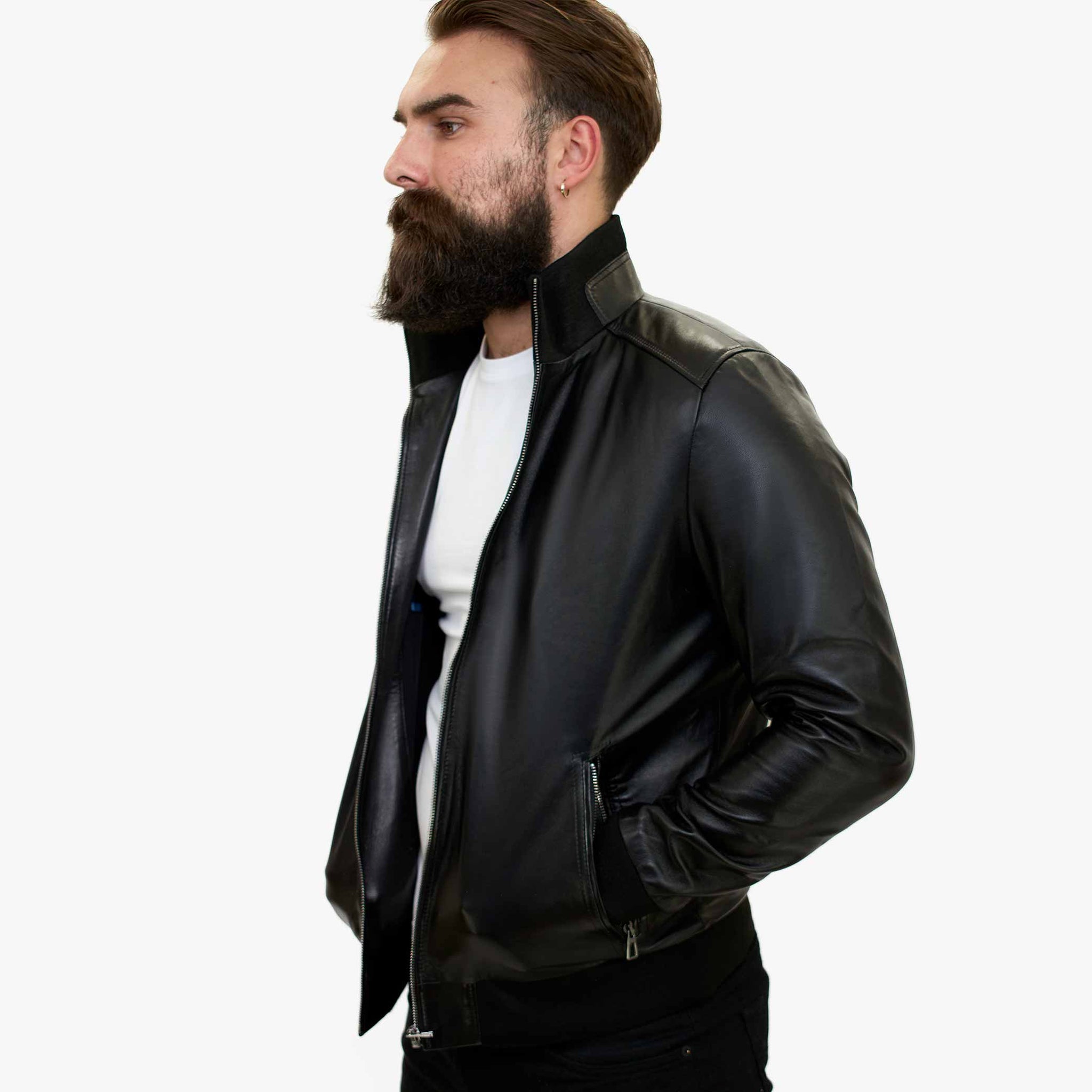Happy Gentleman B109 - Chaqueta bomber de piel de cordero para hombre - Corte entallado