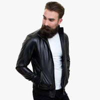 Happy Gentleman B109 - Chaqueta bomber de piel de cordero para hombre - Corte entallado