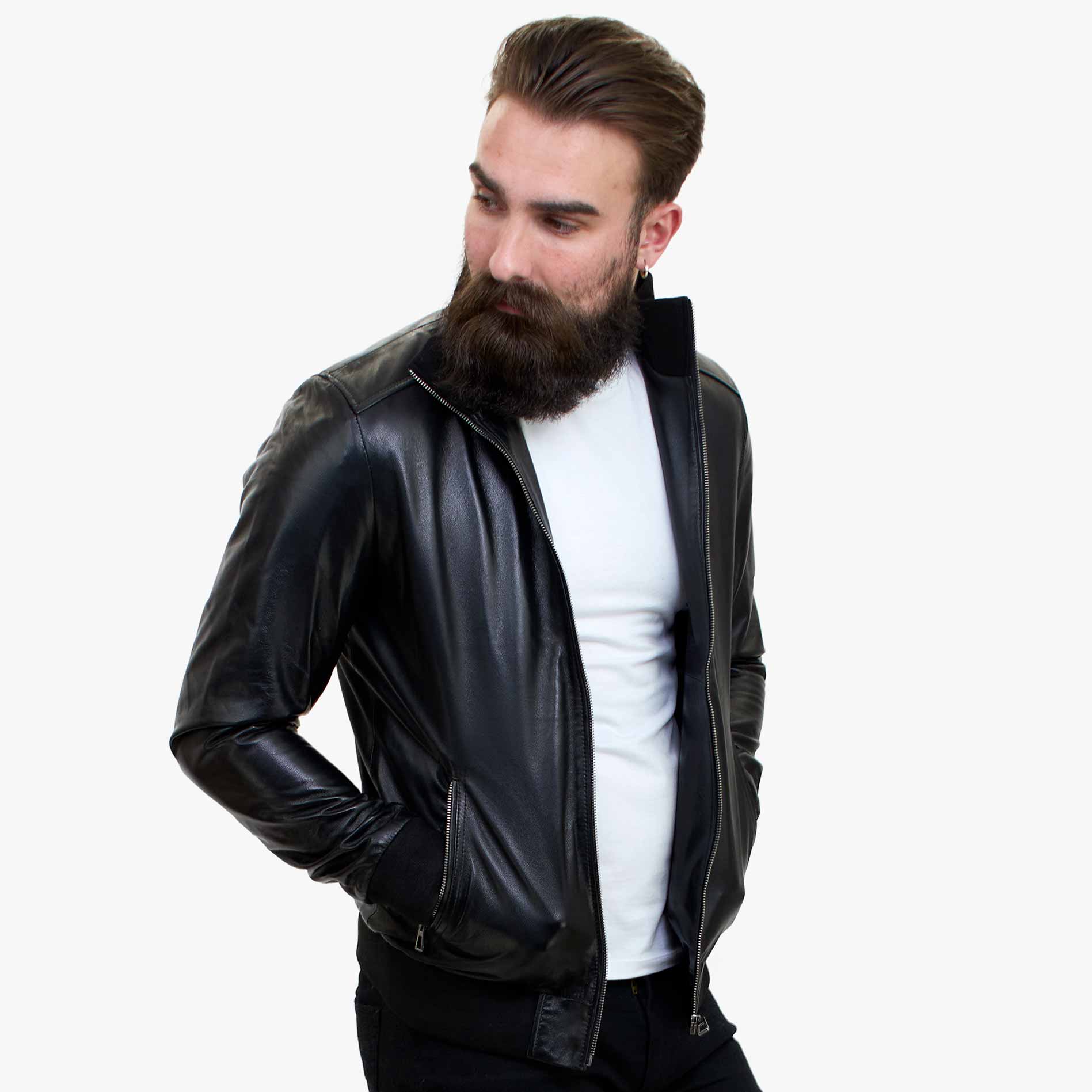 Happy Gentleman B109 - Chaqueta bomber de piel de cordero para hombre - Corte entallado