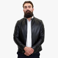 Happy Gentleman B110 - Chaqueta de cuero negro auténtico para hombre - Corte ajustado