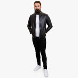 Happy Gentleman B110 - Chaqueta de cuero negro auténtico para hombre - Corte ajustado
