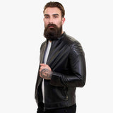 Happy Gentleman B110 - Chaqueta de cuero negro auténtico para hombre - Corte ajustado