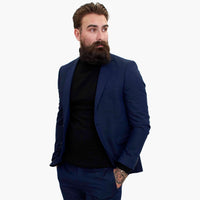 Traje de tres piezas azul marino Happy Gentleman BELLO de lana con corte entallado.