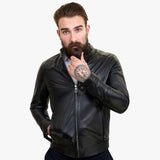 Happy Gentleman B107 - Chaqueta negra de piel de cordero de estilo clásico para hombre - Corte ajustado