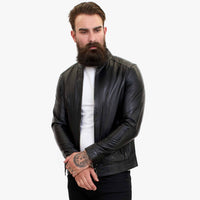 Happy Gentleman B107 - Chaqueta negra de piel de cordero de estilo clásico para hombre - Corte ajustado