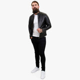Happy Gentleman B107 - Chaqueta negra de piel de cordero de estilo clásico para hombre - Corte ajustado