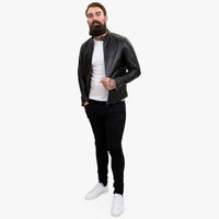 Happy Gentleman B107 - Chaqueta negra de piel de cordero de estilo clásico para hombre - Corte ajustado