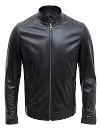 Happy Gentleman B107 - Chaqueta negra de piel de cordero de estilo clásico para hombre - Corte ajustado
