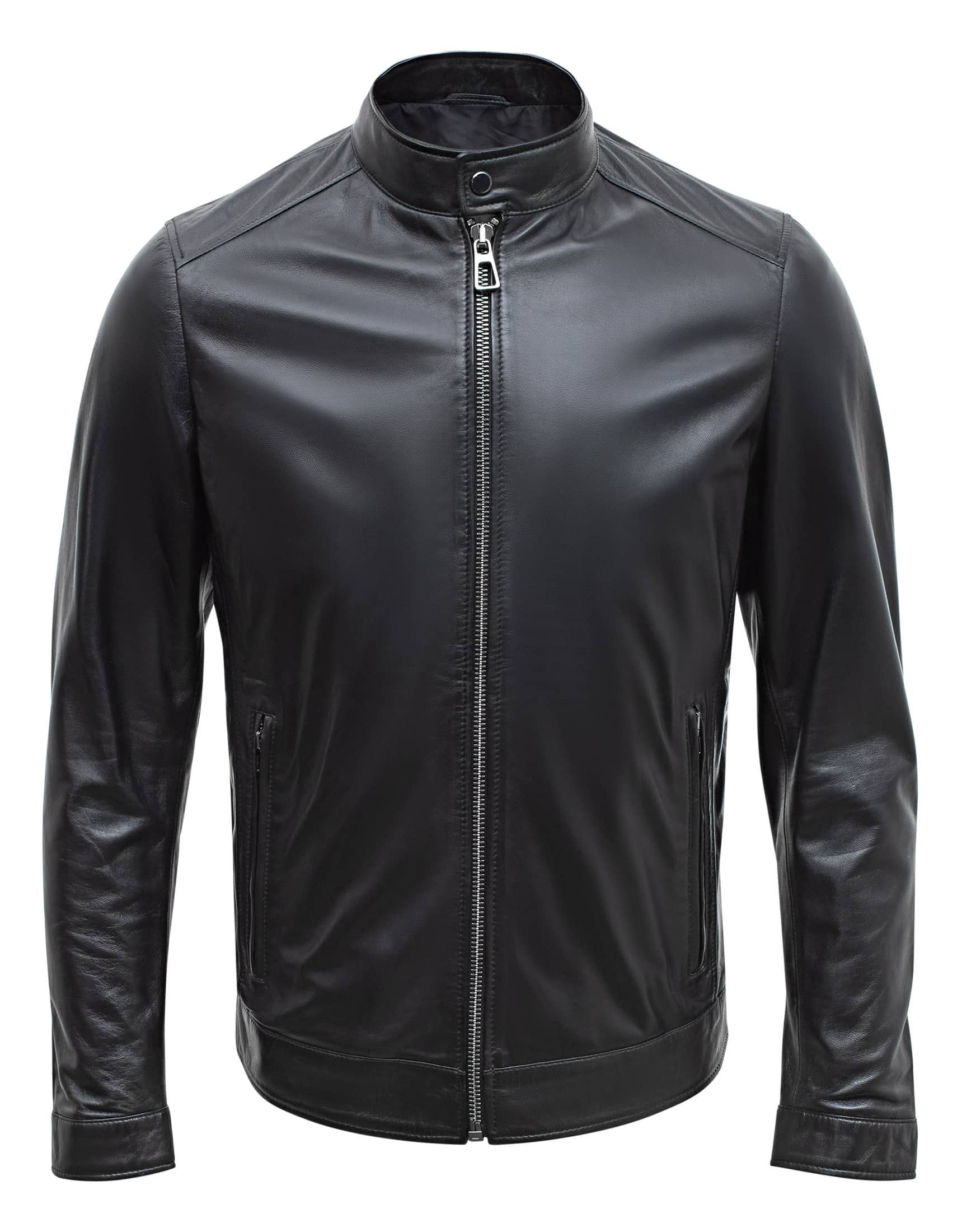 Happy Gentleman B107 - Chaqueta negra de piel de cordero de estilo clásico para hombre - Corte ajustado