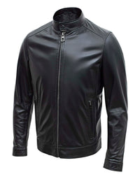 Happy Gentleman B107 - Chaqueta negra de piel de cordero de estilo clásico para hombre - Corte ajustado