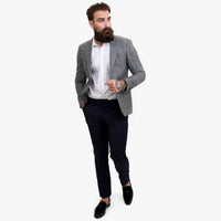 Traje de tres piezas Happy Gentleman ELEGANTE de lana con chaleco marrón en contraste.