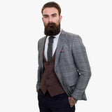 Traje de tres piezas Happy Gentleman ELEGANTE de lana con chaleco marrón en contraste.