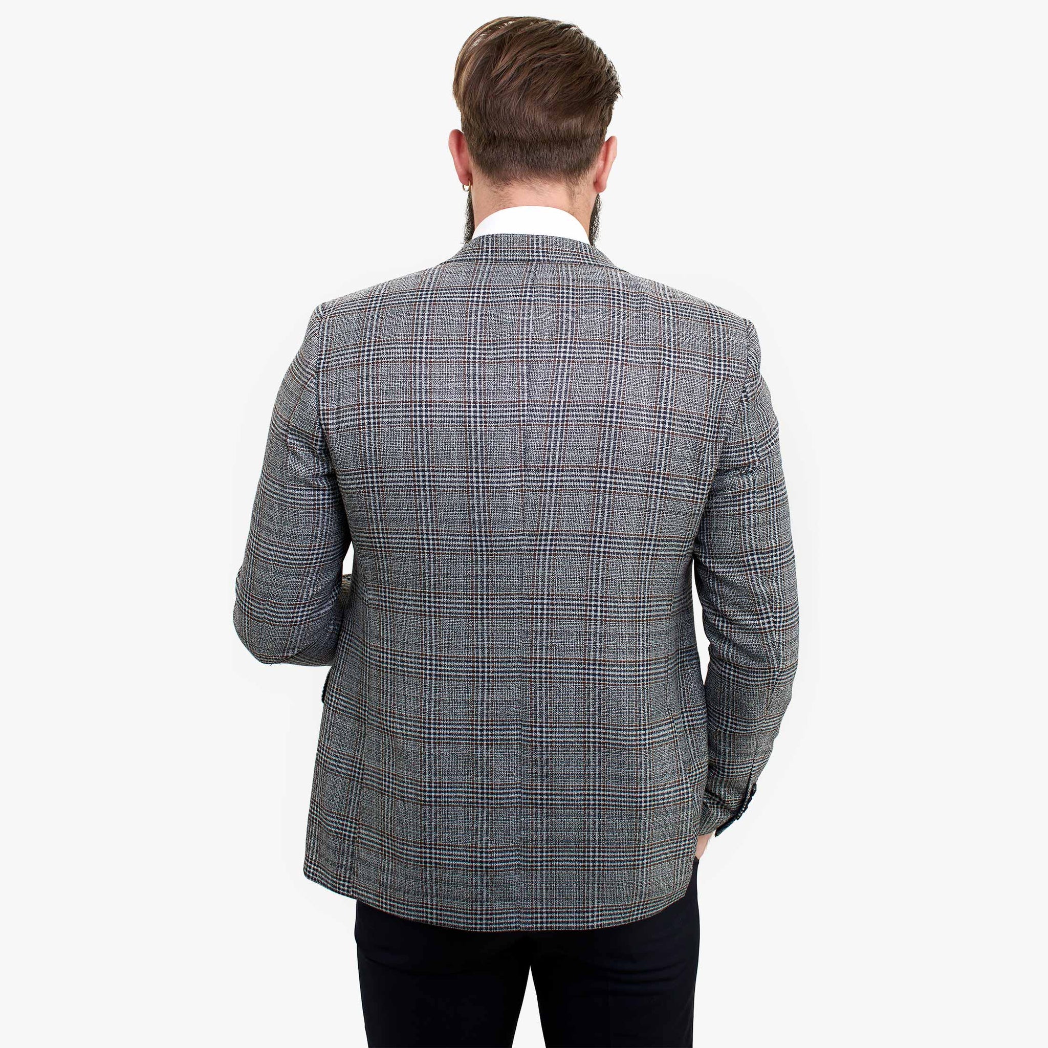 Traje de tres piezas Happy Gentleman ELEGANTE de lana con chaleco marrón en contraste.