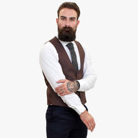 Traje de tres piezas Happy Gentleman ELEGANTE de lana con chaleco marrón en contraste.