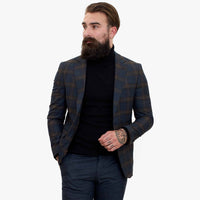 Traje de tres piezas de lana azul marino Happy Gentleman GRAZIE con chaleco marrón en contraste.