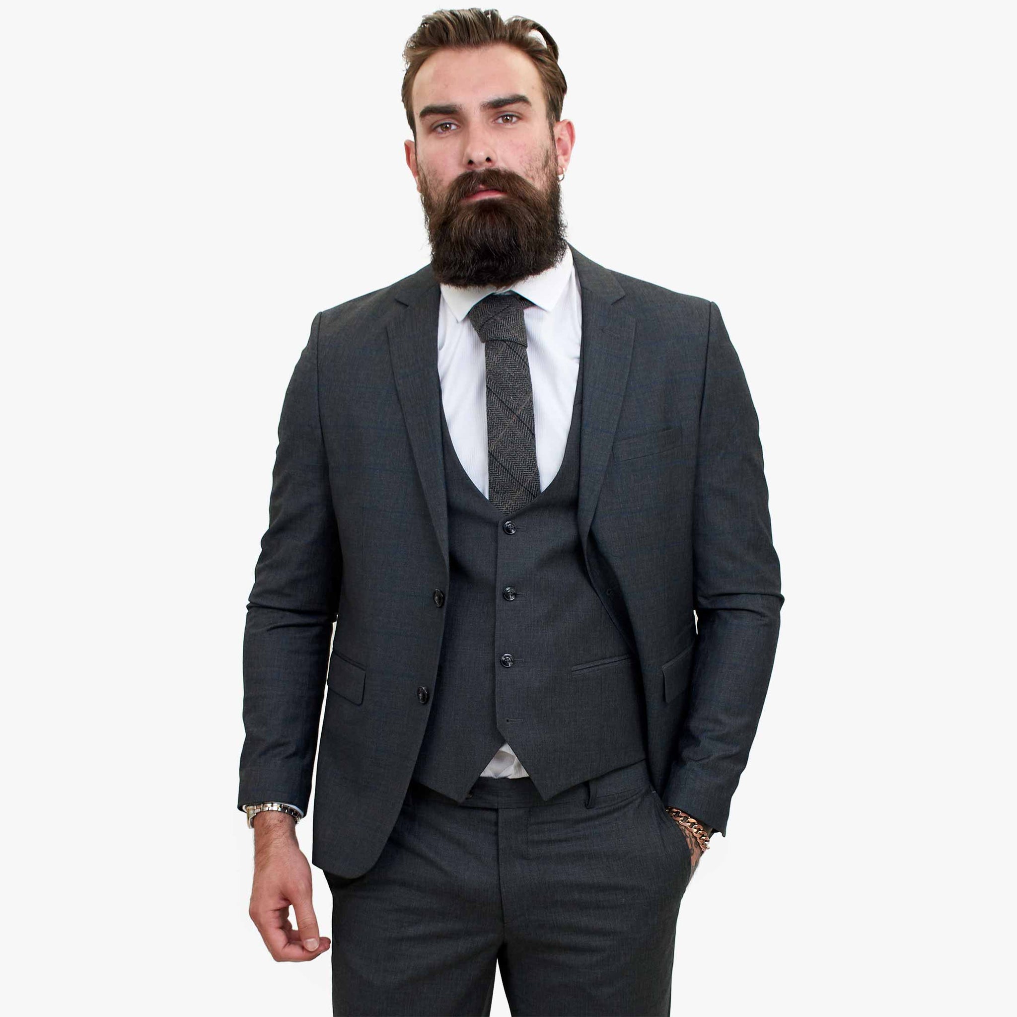 Traje de lana de 3 piezas Happy Gentleman GRINGO gris