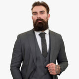 Traje de lana de 3 piezas Happy Gentleman MIROLE gris de corte entallado.