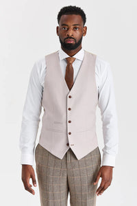 Traje de tweed marrón Harris con chaleco Mayfair Stone.