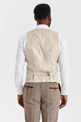 Traje de tweed marrón Harris con chaleco Mayfair Stone.