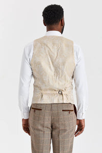 Traje de tweed marrón Harris con chaleco Mayfair Stone.